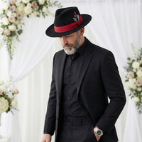 Crushable Black/Red 100% Australian Wool Fedora Hat
