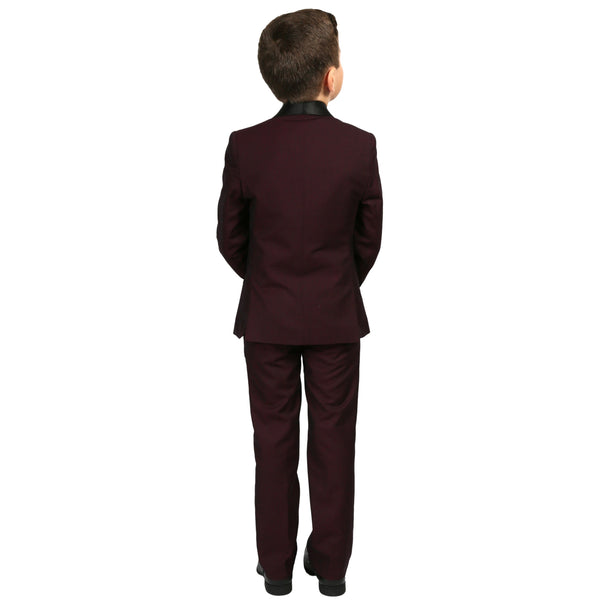 Ultimate Elegance: Boys Burgundy Shawl Collar Tuxedo for Dapper Occasions