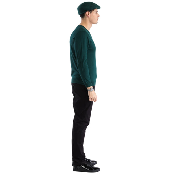 Sam Jacobi Mens Pullover Hunter Green Knitted Sweater V-neck Stylish Knitwear Long Sleeve Casual Slim Fit