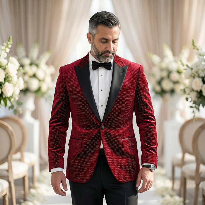 Ferrecci Midnight Prestige Velvet Blazer in Burgundy