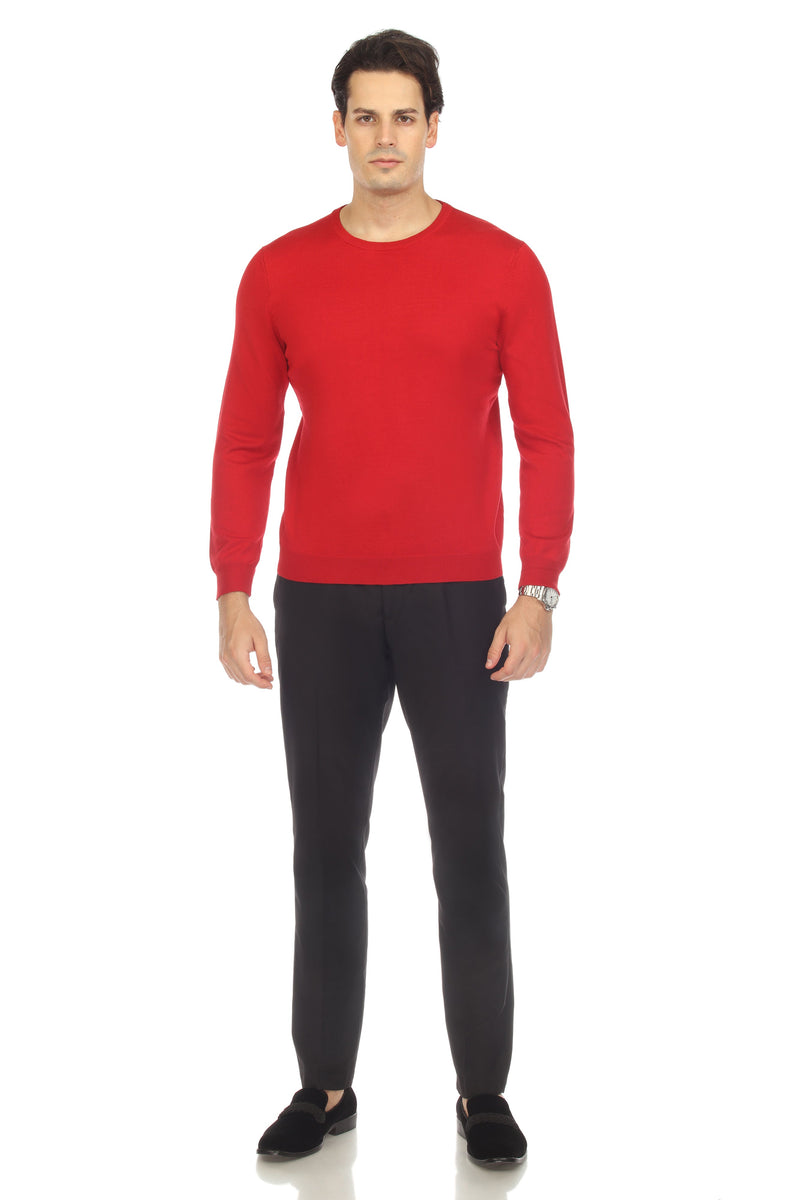 Sam Jacobi Men's Pullover Red Knitted Sweater Crewneck Stylish Knitwear Long Sleeve Casual Slim Fit