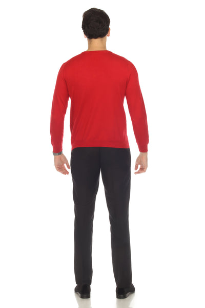 Sam Jacobi Men's Pullover Red Knitted Sweater Crewneck Stylish Knitwear Long Sleeve Casual Slim Fit