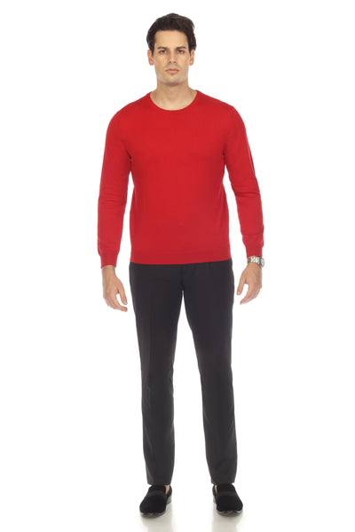 Sam Jacobi Men's Pullover Red Knitted Sweater Crewneck Stylish Knitwear Long Sleeve Casual Slim Fit