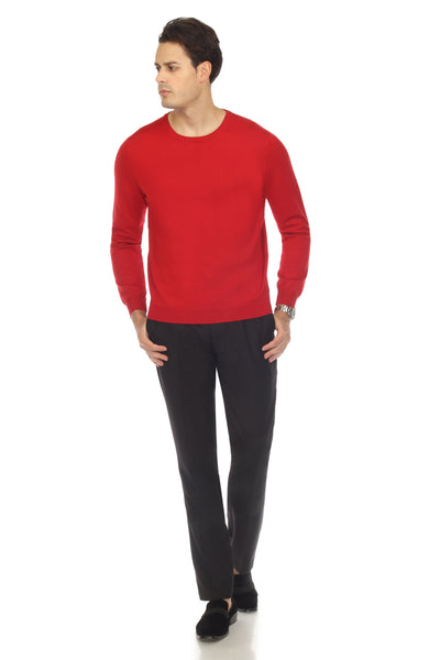 Sam Jacobi Men's Pullover Red Knitted Sweater Crewneck Stylish Knitwear Long Sleeve Casual Slim Fit