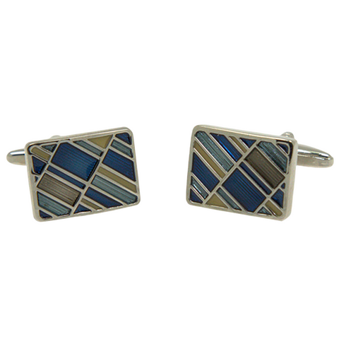 Silvertone Square Geometric Pattern Cufflinks with Jewelry Box