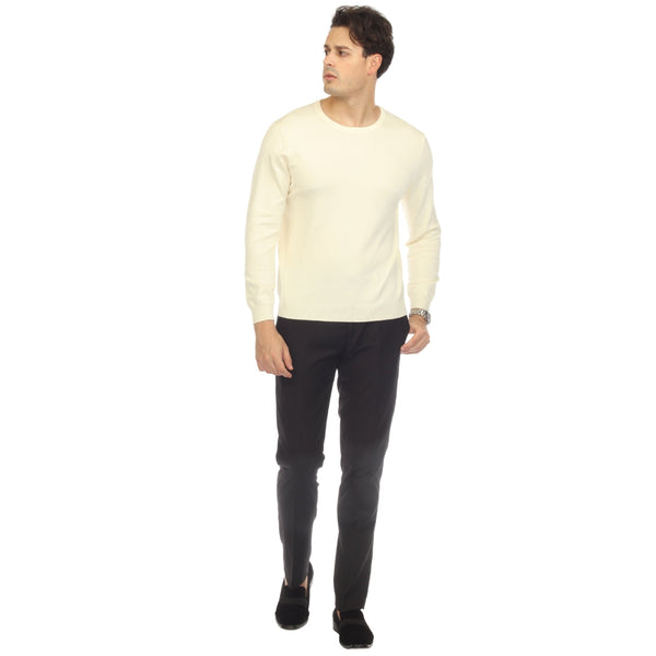 Sam Jacobi Men's Pullover Off-White Knitted Sweater Crewneck Stylish Knitwear Long Sleeve Casual Slim Fit