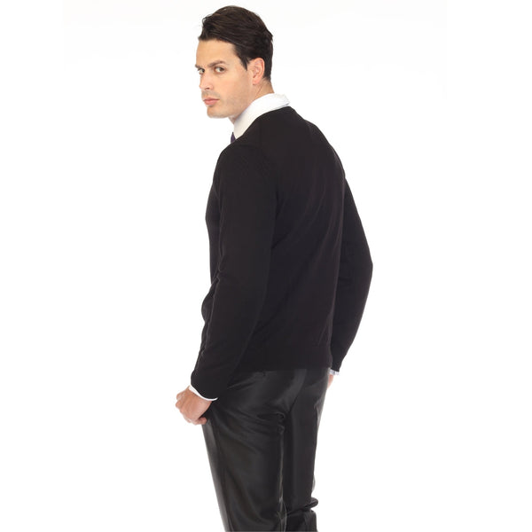 Sam Jacobi Men's Pullover Black Knitted Sweater V-neck Stylish Knitwear Long Sleeve Casual Slim Fit