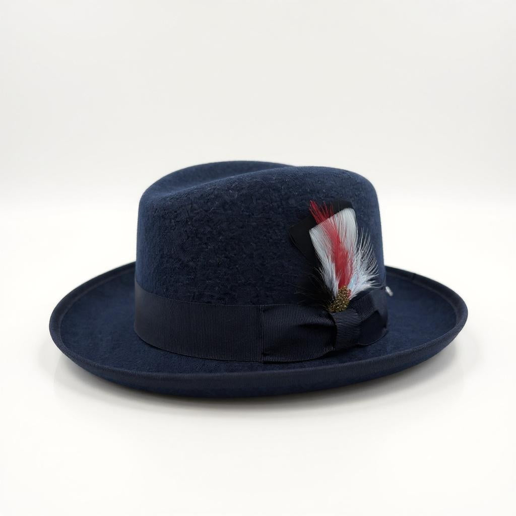 Ferrecci 100 % Wool Australian Firm Fur Felt Navy Godfather Hat