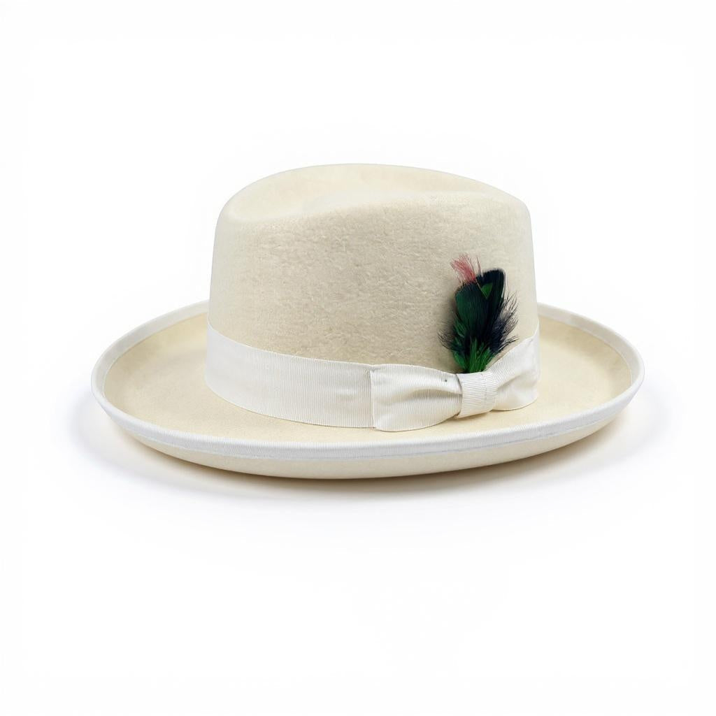 Ferrecci 100 % Wool Australian Firm Fur Felt White Godfather Hat