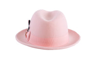 Ferrecci Brooks Trilby Soft 100% Australian Wool Felt Body with Removable Feather pink hat Great for Travel
