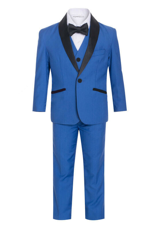 Ultimate Elegance: Boys Royal Blue Shawl Collar Tuxedo for Dapper Occasions