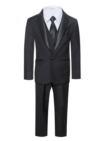 Ultimate Elegance: Boys Black Shawl Collar Tuxedo for Dapper Occasions