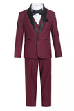 Ultimate Elegance: Boys Burgundy Shawl Collar Tuxedo for Dapper Occasions