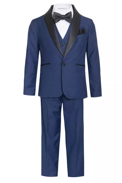 Ultimate Elegance: Boys Navy Shawl Collar Tuxedo for Dapper Occasions