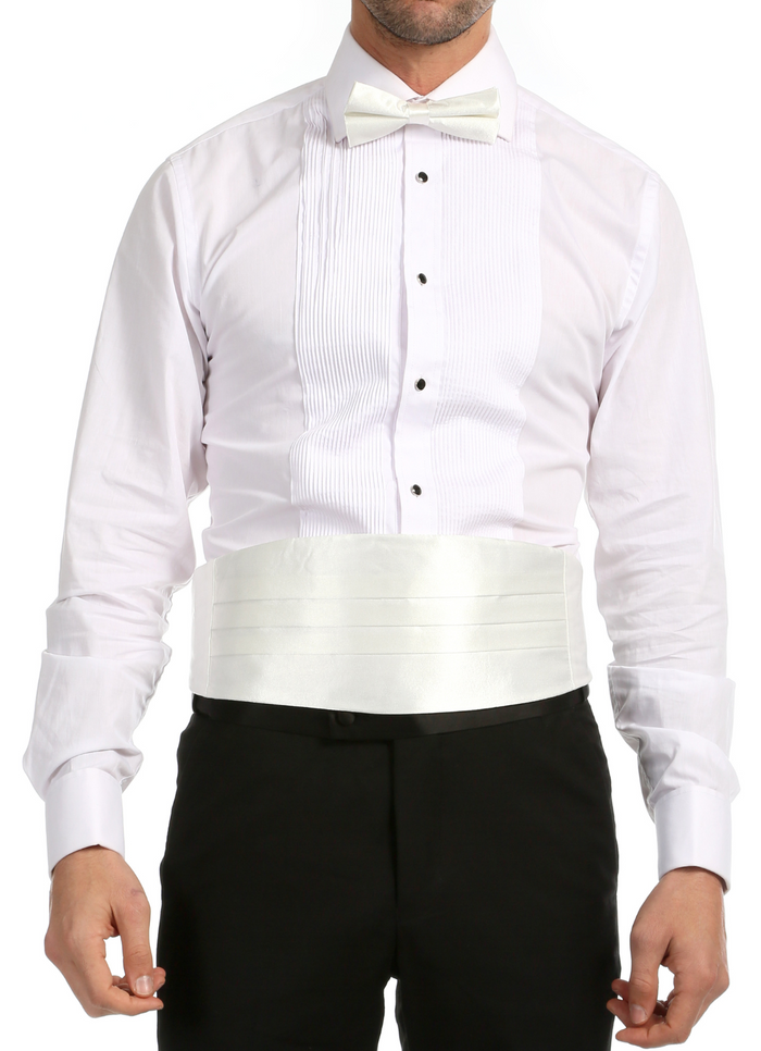 Satine White Bow Tie & Cummerbund Set