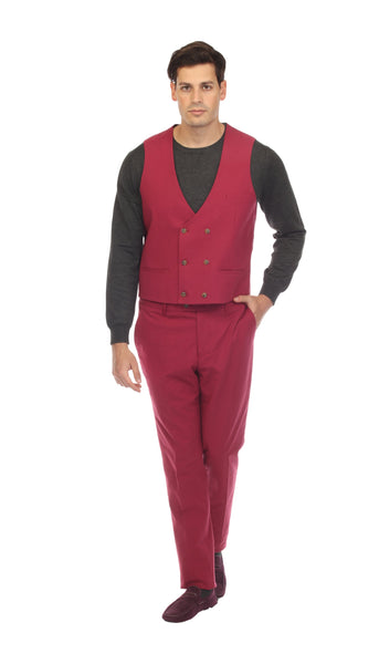 Mens Burgundy Grant Double Breasted Seersucker Mens Vest