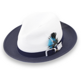 Tapa Crushable Straw Hat Fedora in Two Tone Navy-White