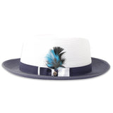 Tapa Crushable Straw Hat Fedora in Two Tone Navy-White