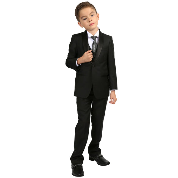 Ultimate Elegance: Boys Black Shawl Collar Tuxedo for Dapper Occasions