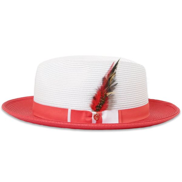 Tapa Crushable Straw Hat Fedora in Two Tone Red-White