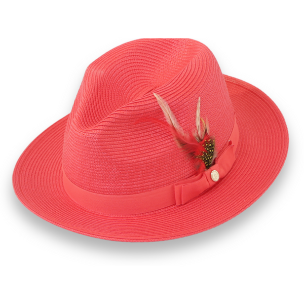 Tapa Crushable Straw Hat Fedora in Red