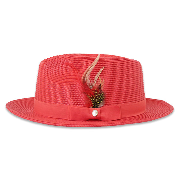 Tapa Crushable Straw Hat Fedora in Red