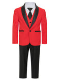 Ultimate Elegance: Boys Red/Black Shawl Collar Tuxedo for Dapper Occasions