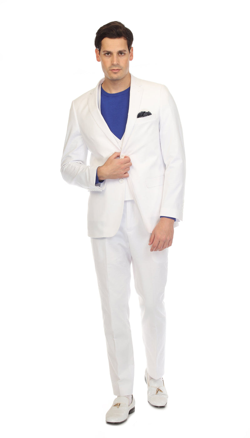 Men's Slim Fit Two Button White Seersucker Suit