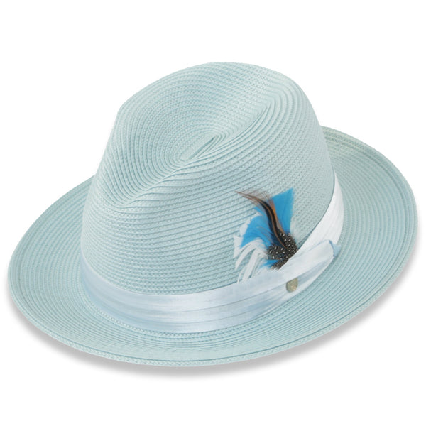 Tapa Crushable Straw Hat Fedora in Sky Blue