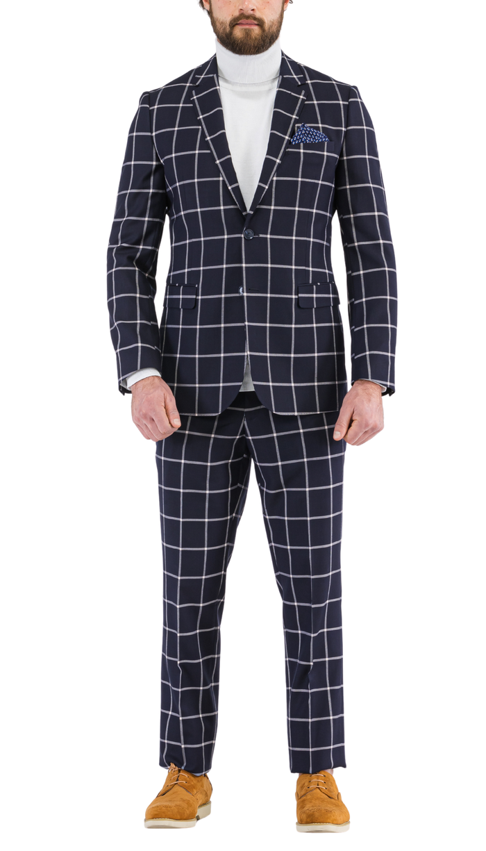 Harvy Navy Mens 2 Button Slim Notch Lapel Suit