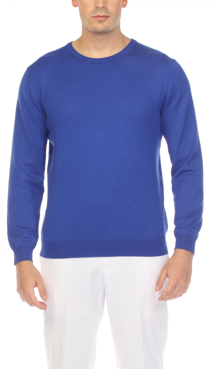 Sam Jacobi Men's Pullover Indigo Knitted Sweater Crewneck Stylish Knitwear Long Sleeve Casual Slim Fit