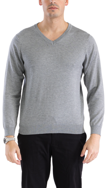 Sam Jacobi Mens Pullover Grey Knitted Sweater V-neck Stylish Knitwear Long Sleeve Casual Slim Fit