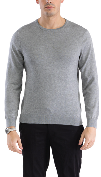 Sam Jacobi Men's Pullover Grey Knitted Sweater Crewneck Stylish Knitwear Long Sleeve Casual Slim Fit