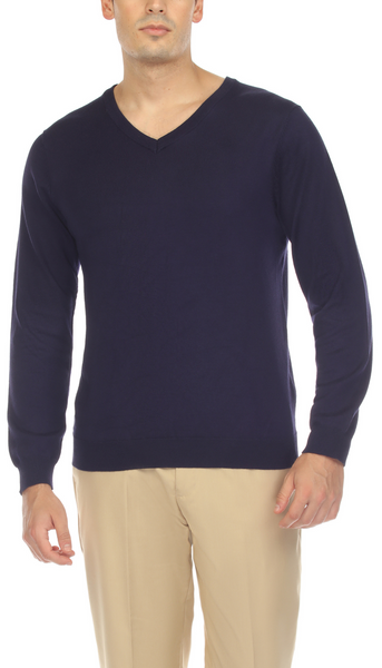 Sam Jacobi Mens Pullover Navy Knitted Sweater V-neck Stylish Knitwear Long Sleeve Casual Slim Fit