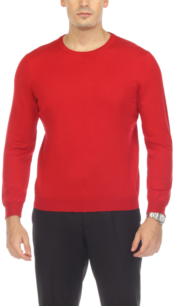 Sam Jacobi Men's Pullover Red Knitted Sweater Crewneck Stylish Knitwear Long Sleeve Casual Slim Fit