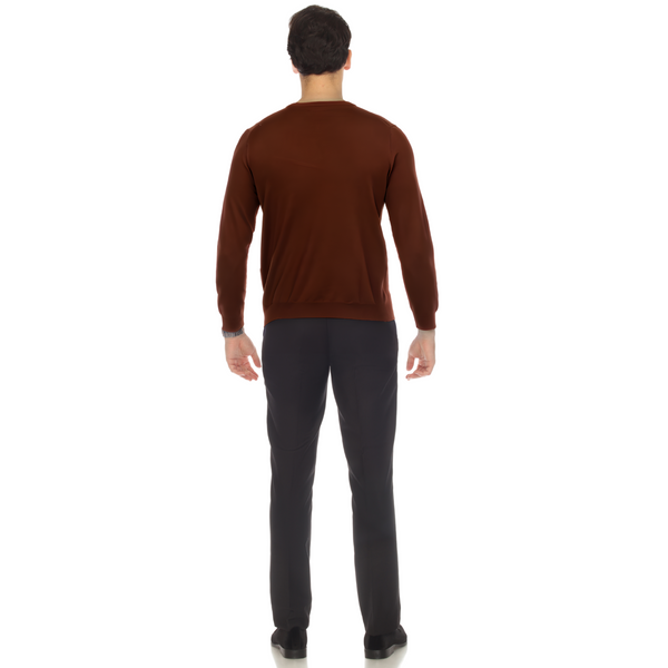 Sam Jacobi Men's Pullover Brown Knitted Sweater Crewneck Stylish Knitwear Long Sleeve Casual Slim Fit