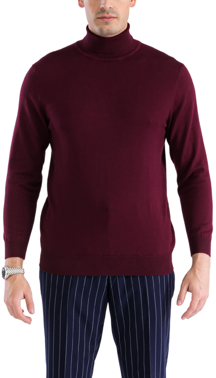 MENS BURGUNDY PULLOVER TURTLENECK SWEATER