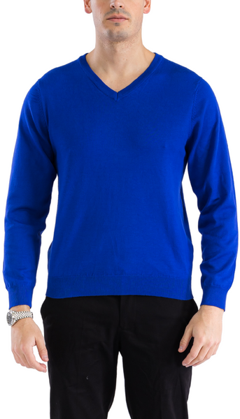 Sam Jacobi Mens Pullover Indigo Knitted Sweater V-neck Stylish Knitwear Long Sleeve Casual Slim Fit