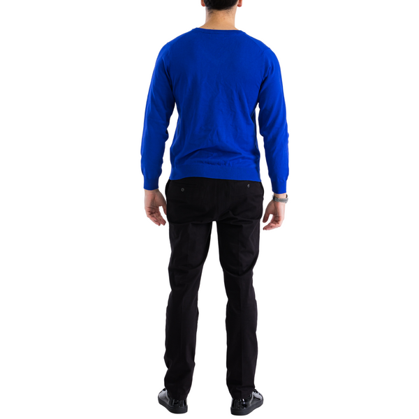 Sam Jacobi Mens Pullover Indigo Knitted Sweater V-neck Stylish Knitwear Long Sleeve Casual Slim Fit