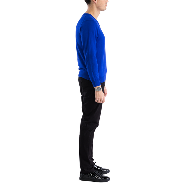 Sam Jacobi Mens Pullover Indigo Knitted Sweater V-neck Stylish Knitwear Long Sleeve Casual Slim Fit