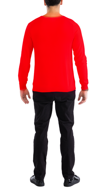 Sam Jacobi Mens Pullover Red Knitted Sweater V-neck Stylish Knitwear Long Sleeve Casual Slim Fit