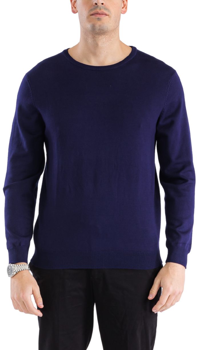 Sam Jacobi Men's Pullover Navy Knitted Sweater Crewneck Stylish Knitwear Long Sleeve Casual Slim Fit