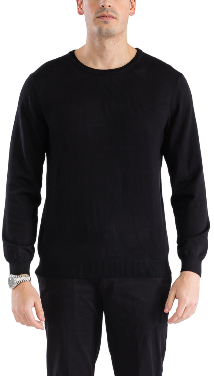 Sam Jacobi Men's Pullover Black Knitted Sweater Crewneck Stylish Knitwear Long Sleeve Casual Slim Fit