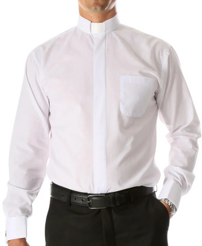 White Clergy Deacon Bishop Priest Mandarin Collar Dress Shirt