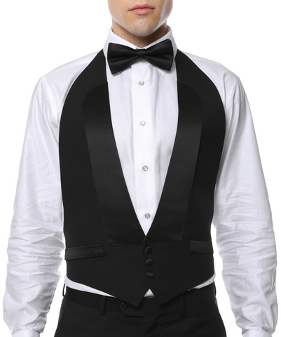 Premium Black 100% Wool Backless Tuxedo Vest  / FIT ALL (S-XL) W SATIN BOW TIE