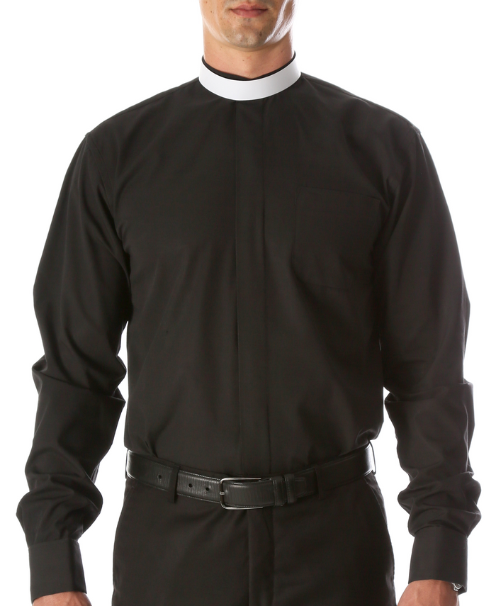 Black Mandarin Collar Clergy Shirt with FULL CIRCLE TAB