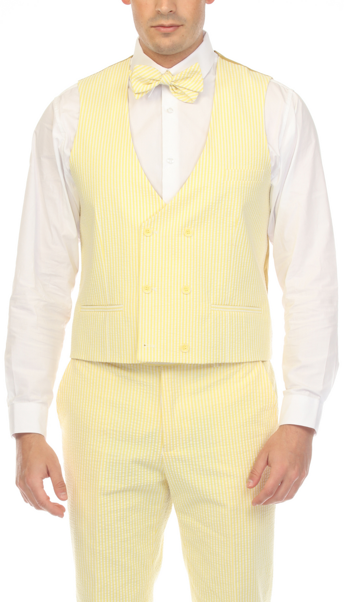 Mens Yellow Grant Double Breasted Seersucker Mens Vest