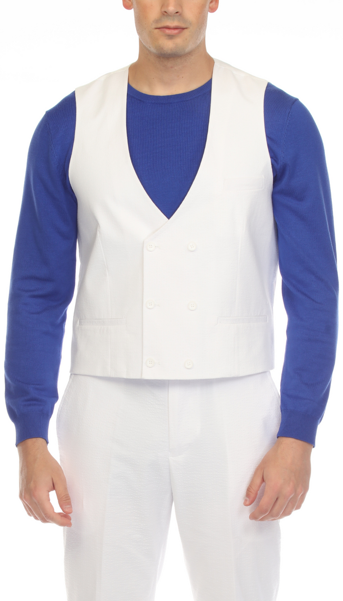 Men's White Grant Double Breasted Seersucker Mens Vest