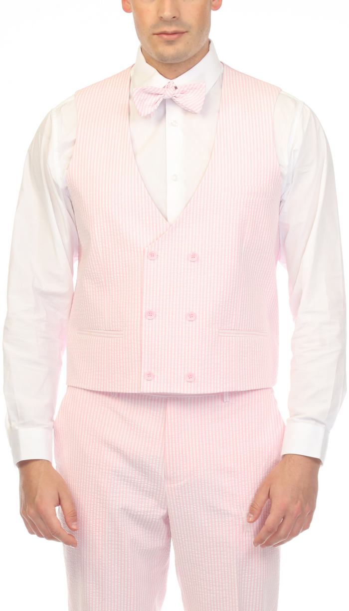 Mens Pink Grant Double Breasted Seersucker Mens Vest