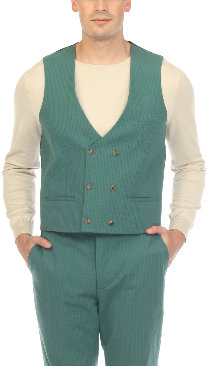 Men's Hunter Green Grant Double Breasted Seersucker Vest